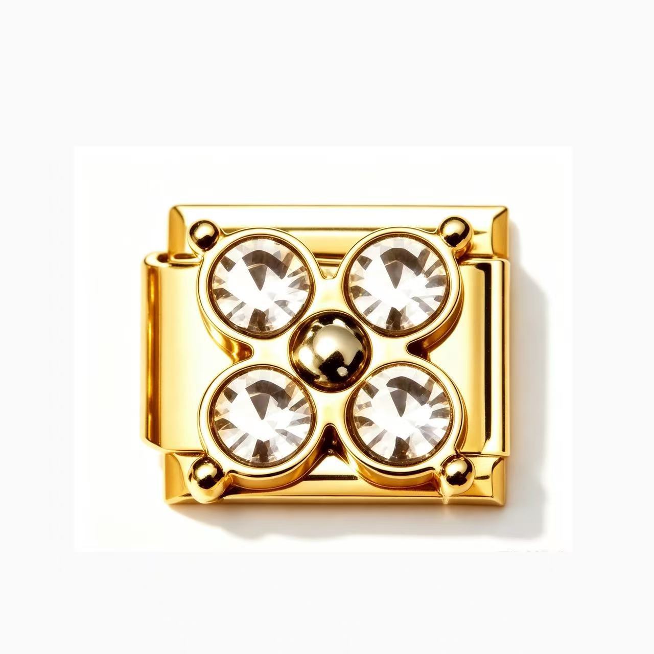 Wholesale Gold Tone Stainless Steel Four Leaf Clover Bracelet Colorful Zircon Inlaid Italian Modular Design Fashion Jewelry Accessory For Everyday And Gift