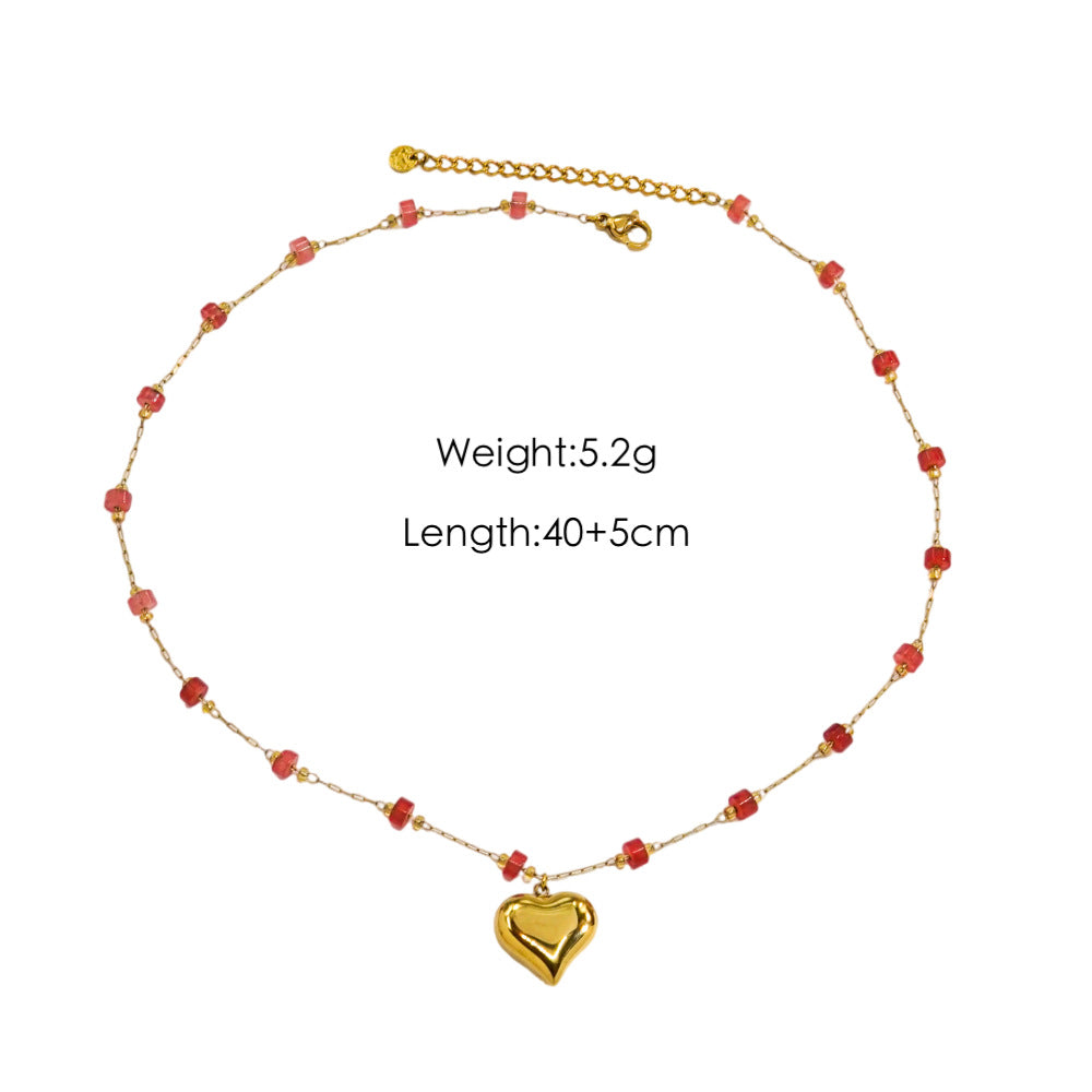 Wholesale  Light Luxury  Colorful Gravel Beaded Natural Pearl Beaded 14K Gold Stainless Steel Pendant  Necklace