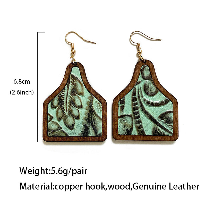 Wholesale  genuine leather earrings cowhide  wood earrings