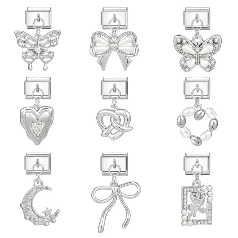 Wholesale Italian Charm Bracelet 9mm DIY Splicing Heart Pendant Stainless Steel Composable Bracelet