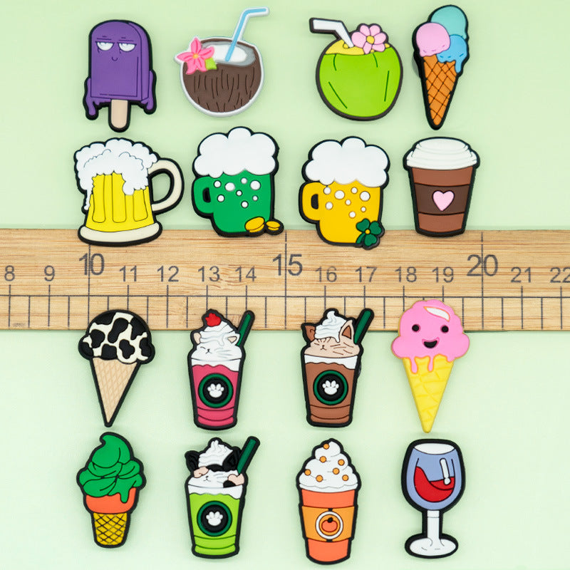 Wholesale PVC Shoe Flower Buckle Charms Cool Drink Design For Kids Sandals Cute Summer Casual Decorative Accent