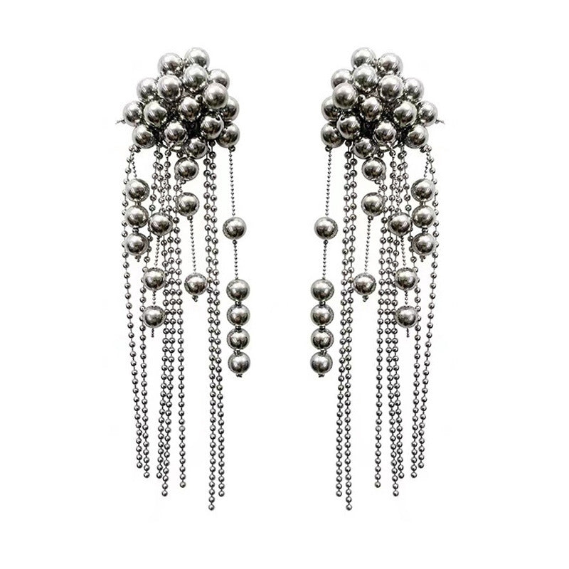 Wholesale  Metal Ball Beaded Tassel Long Earrings