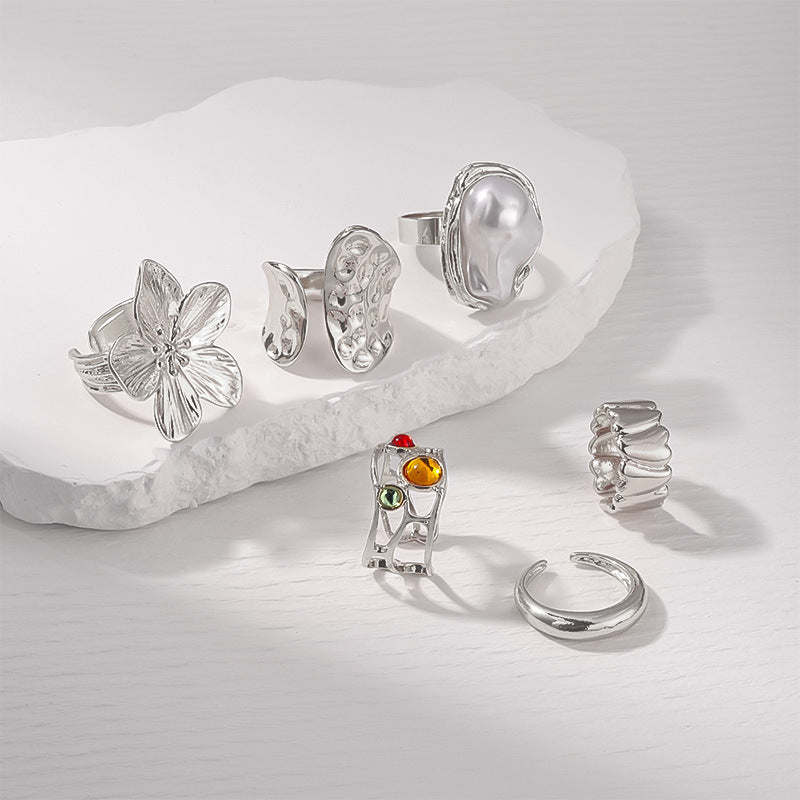 Wholesale All-match ring Lava flower ring ring Geometric irregular open ring