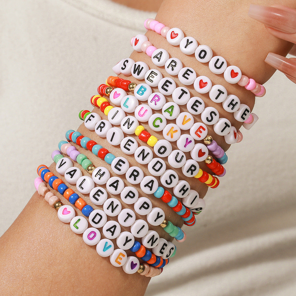 Wholesale Valentine's Day Bohemian Rice Beads Letter Bead Bracelet