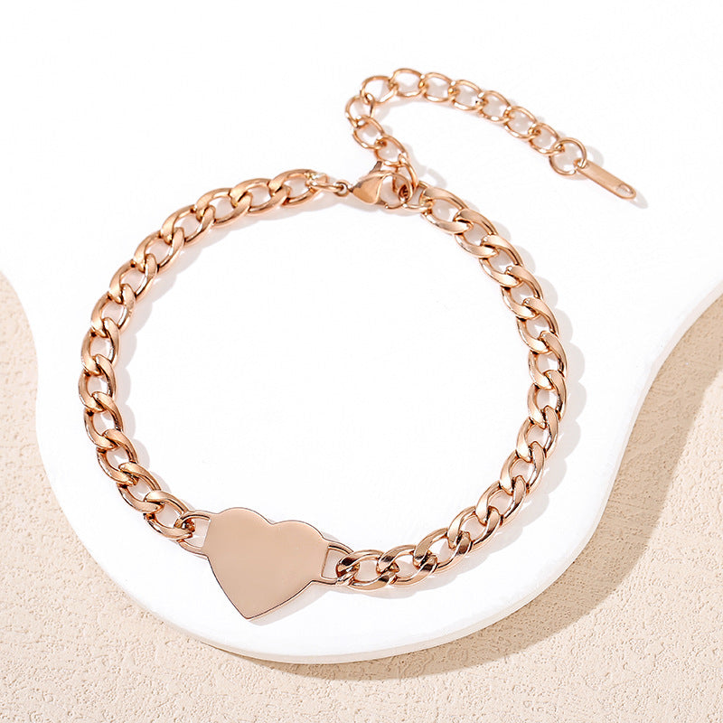 Wholesale Heart Shaped Cuban Chain Stainless Steel Bracelet Blank for Engraving Jewelry Accessory