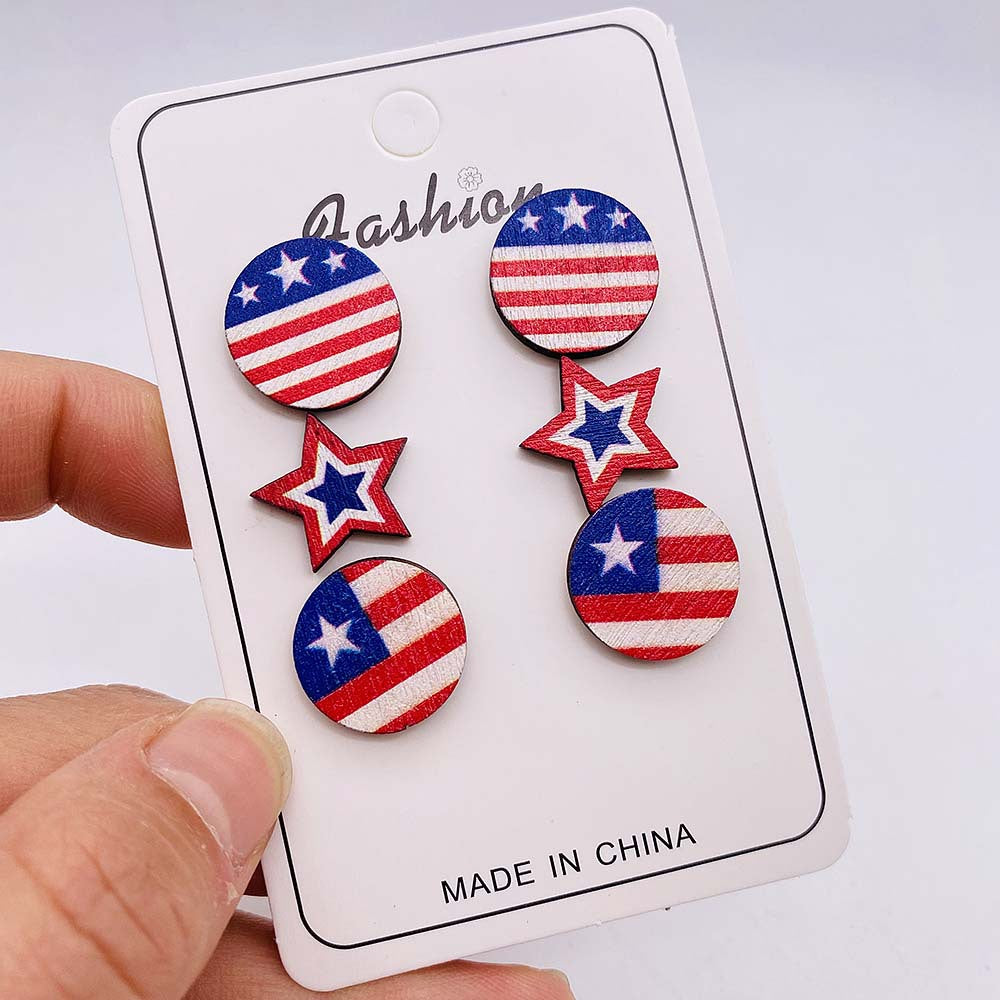 Wholesale American Independence Day Heart Shape Butterfly Wooden Earrings ACC-ES-CY021