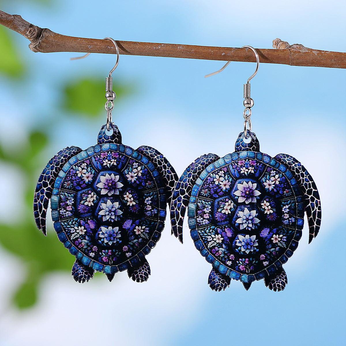 Wholesale Ocean Style Blue Purple Flower Turtle Acrylic Earrings