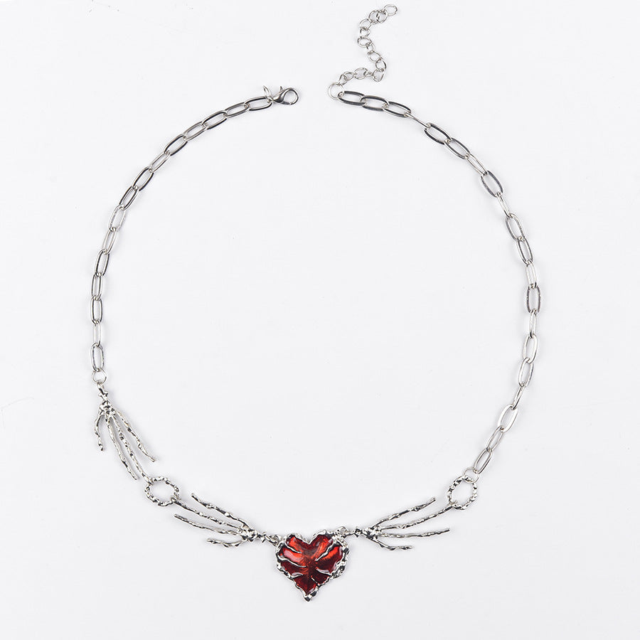 Wholesale  Red Oil Drop Necklace Claw Splicing Heart Clavicle Chain