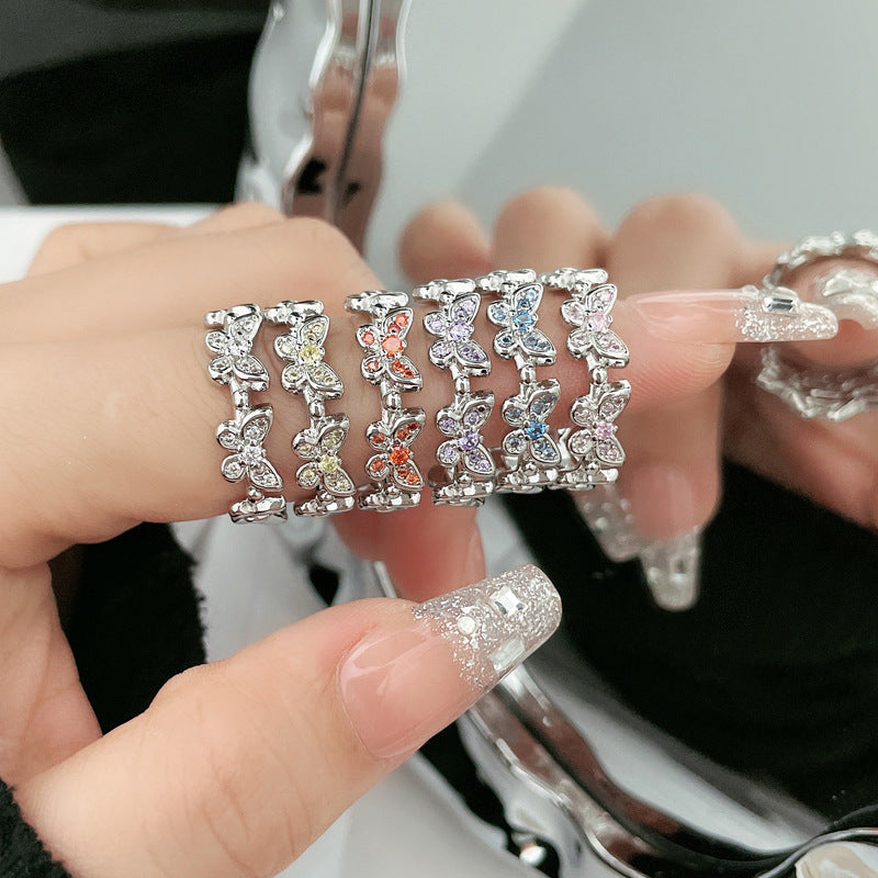 Wholesale Super Flash Zircon Butterfly Ring