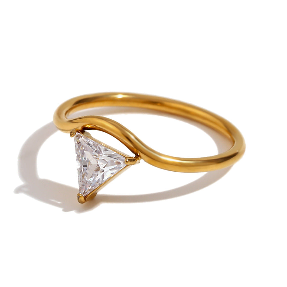 Wholesale Geometric Wave Ring Stainless Steel Gold Zircon Ring Fashion Jewelry Accessory Gift Boutique Resale