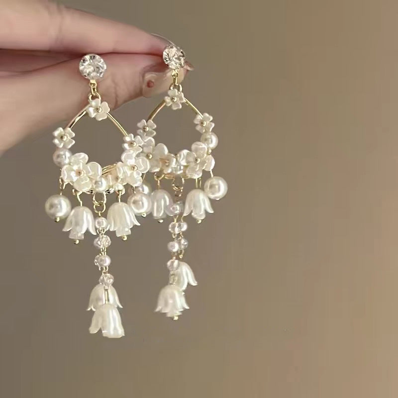Wholesale Metal Style Pearl Butterfly Flower Tassel Earrings ACC-ES-Fengm001