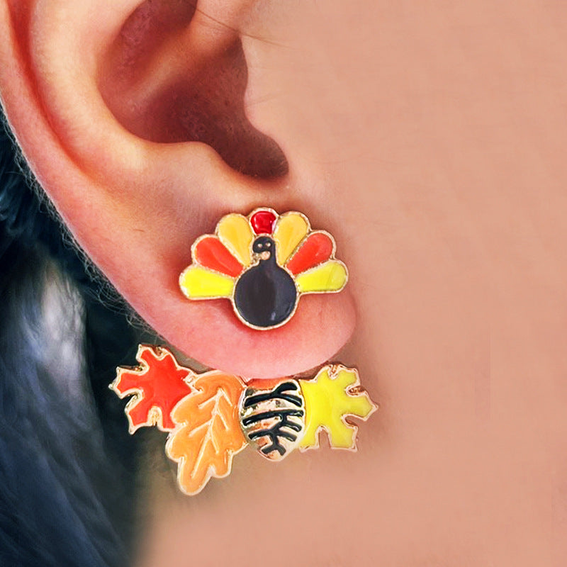 Wholesale 2 Pairs/pack Thanksgiving Day Turkey Maple Leaf Pumpkin Fox Football Earrings Acrylic Earrings ACC-ES-HY145