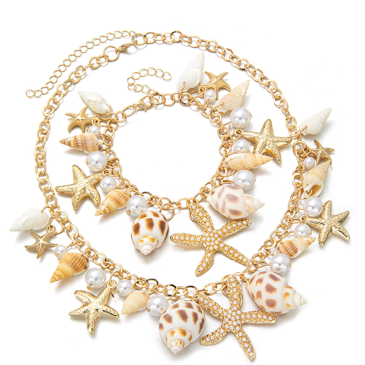 Wholesale Man-made Pearl Summer Seashell Starfish Necklace and Bracelet Set