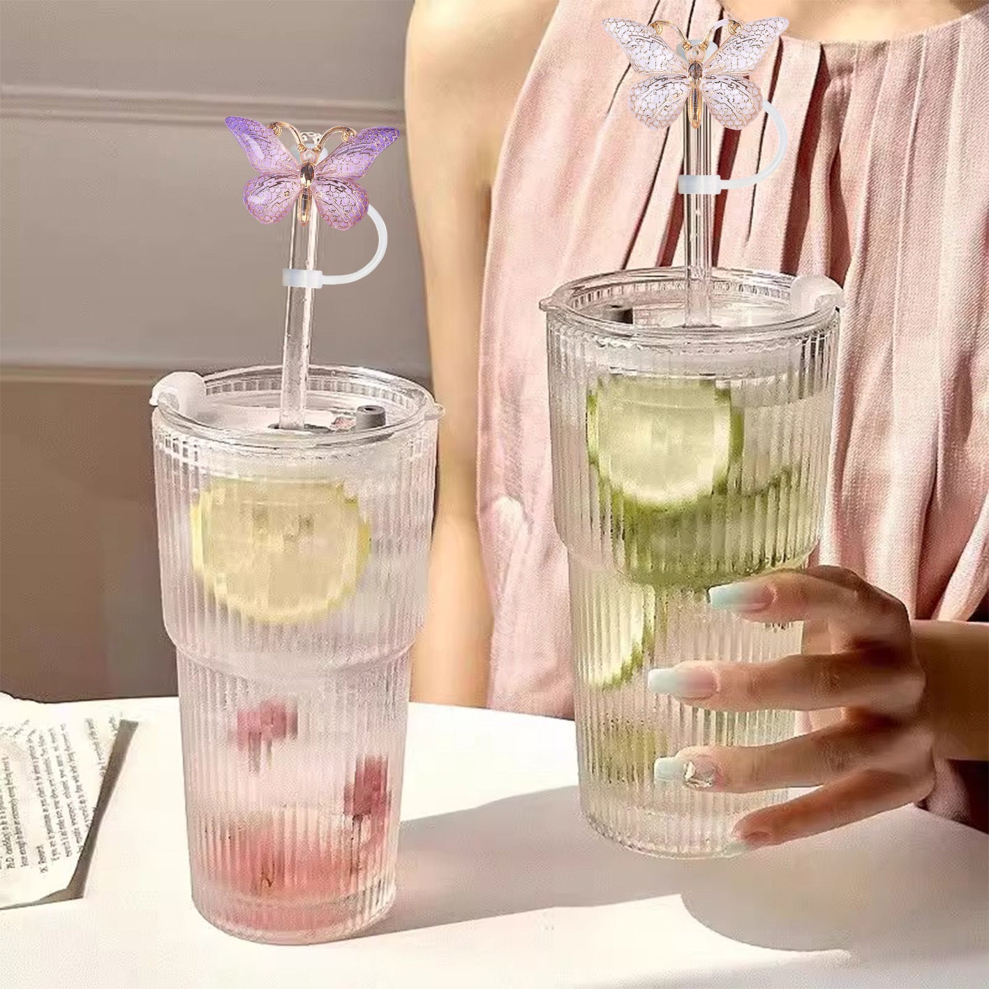 Wholesale 10pcs  Hot stamping gradient butterfly series Straw Cover Straw Tube Cap