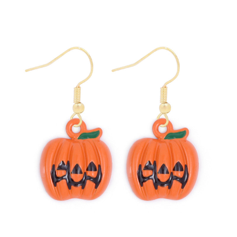Wholesale Halloween Alloy Oil Drop Horror Pirate Skull Pumpkin Earrings ACC-ES-BinLi008