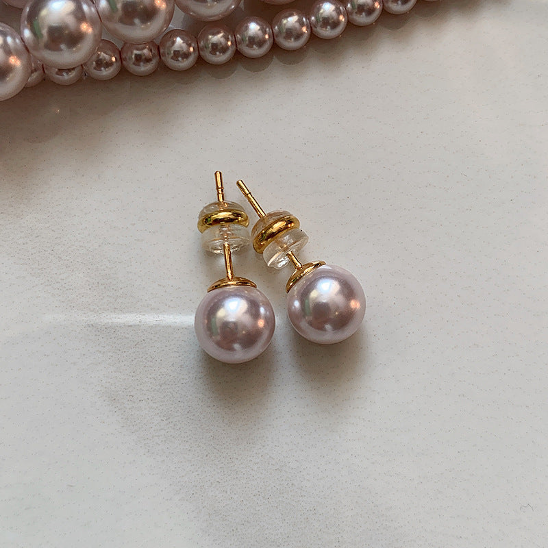 Wholesale Sterling Silver Aurora Purple Steamed Bread Big Pearl Earrings