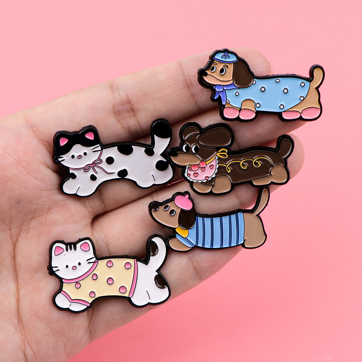 Wholesale 5pcs Dachshund Cat Animal Brooch Badge