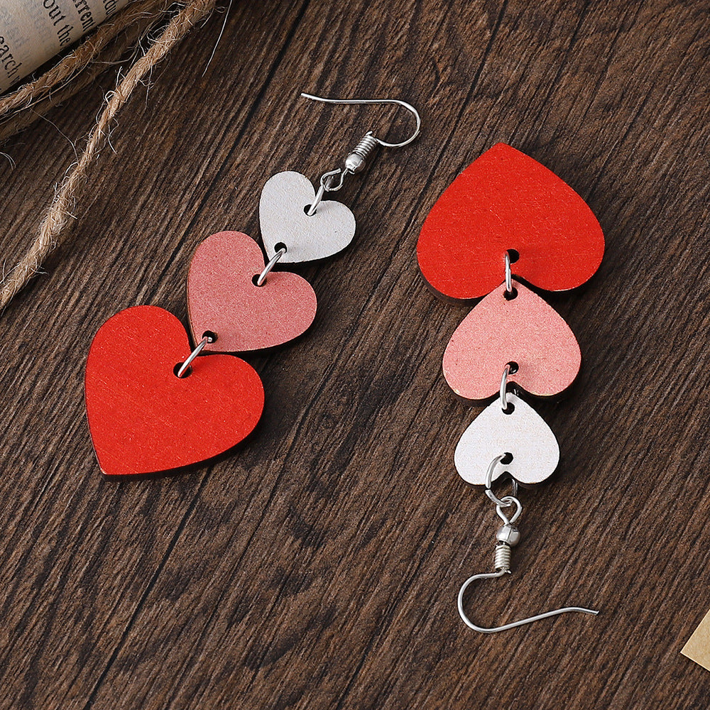 Wholesale Valentine's Day heart-shaped gradient color double-sided wooden earrings