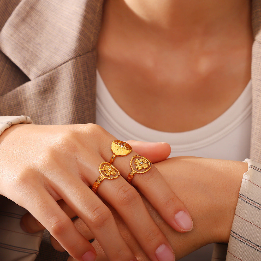 Wholesale  Retro Golden Cross Star Diamond Open Ring Niche Design Light Luxury Personalized Ring
