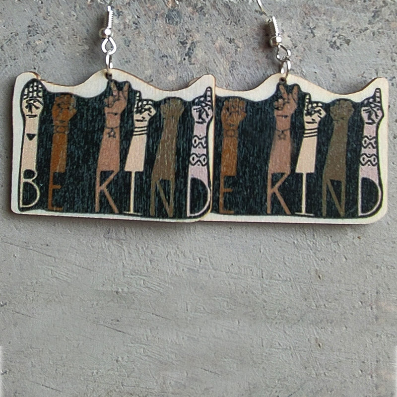 Wholesale Creative Rainbow Color Friendship Wood Earrings