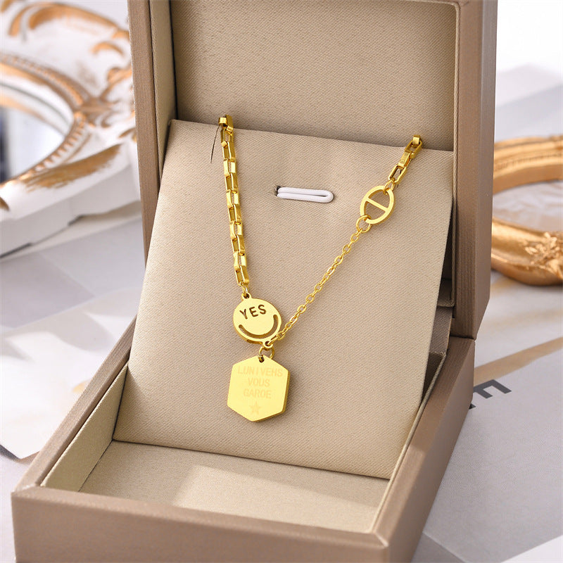 Wholesale Smiley Face Light Luxury Necklaces Titanium Steel Necklace ACC-NE-Chengy004
