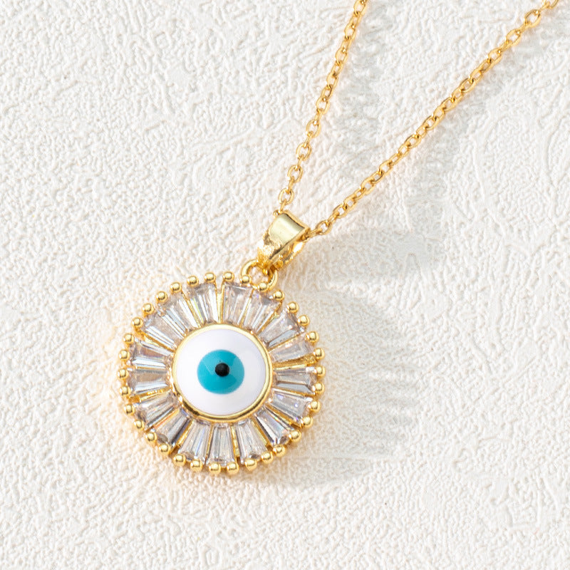 Wholesale Bohemian Evil Eye Pendant Necklace Copper Zircon Drop Oil Fashion Accessory Boutique Resale