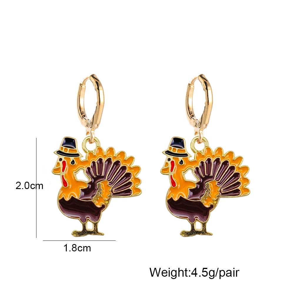 Wholesale Thanksgiving Turkey Truck Pumpkin Maple Leaf Alloy Oil Drop Earrings ACC-ES-ChenY049