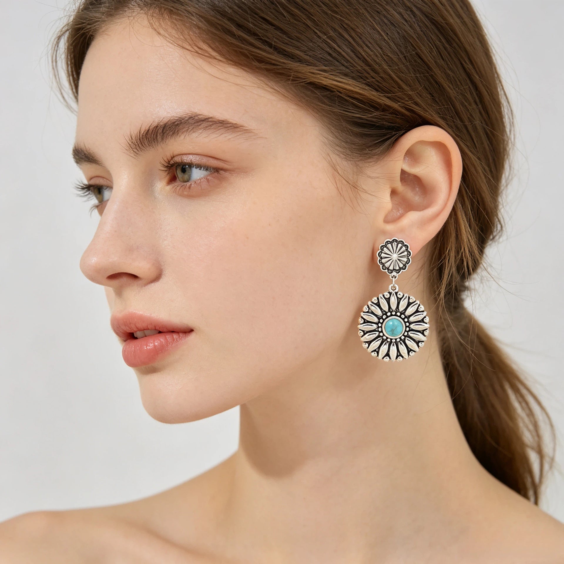 Wholesale Zinc Alloy Turquoise Boho Earrings Geometric Design Fashion Accessory For Women Trendy Gift