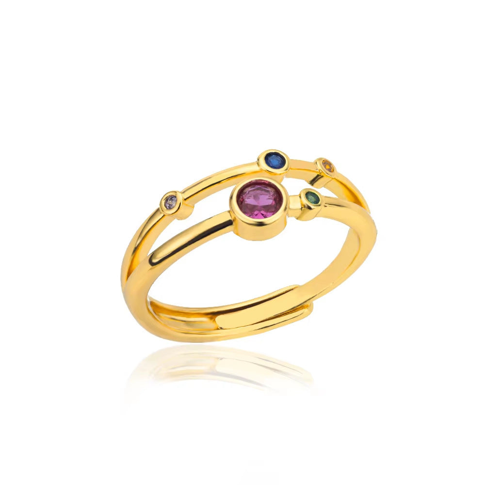 Wholesale Gold Plated Heart Shape Open Ring with Multicolor Zircon - Boutique Resale Jewelry Accessory