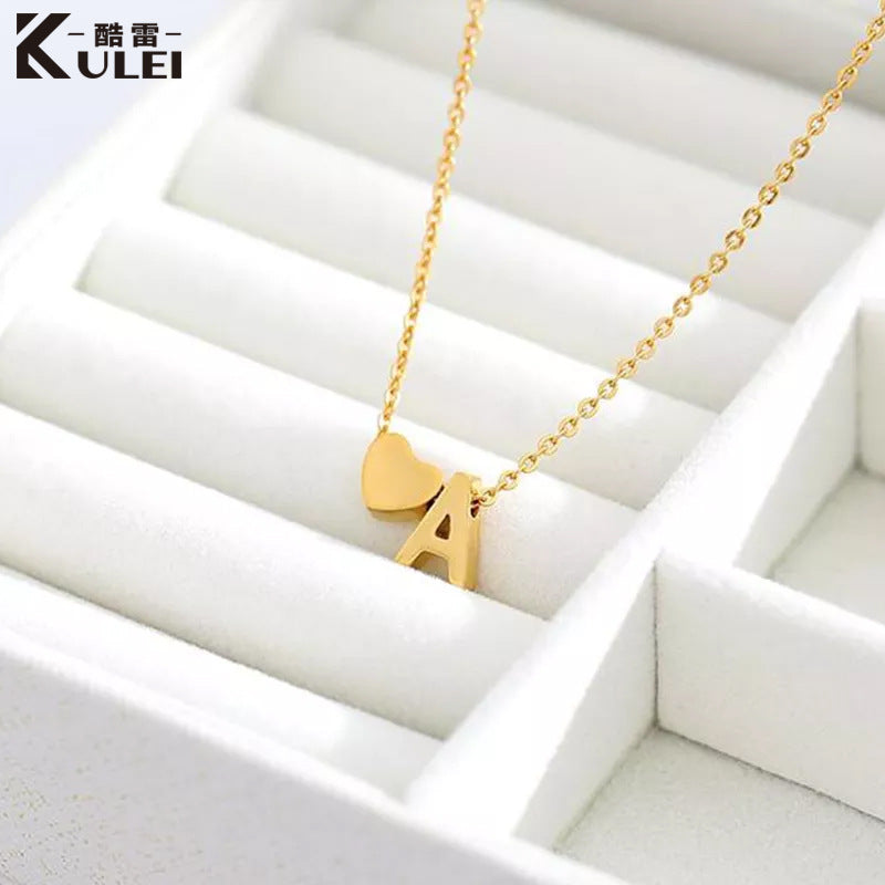 Wholesale Trendy Heart Letter Love Necklace Titanium Steel Gold Inlaid Fashion Jewelry Accessory