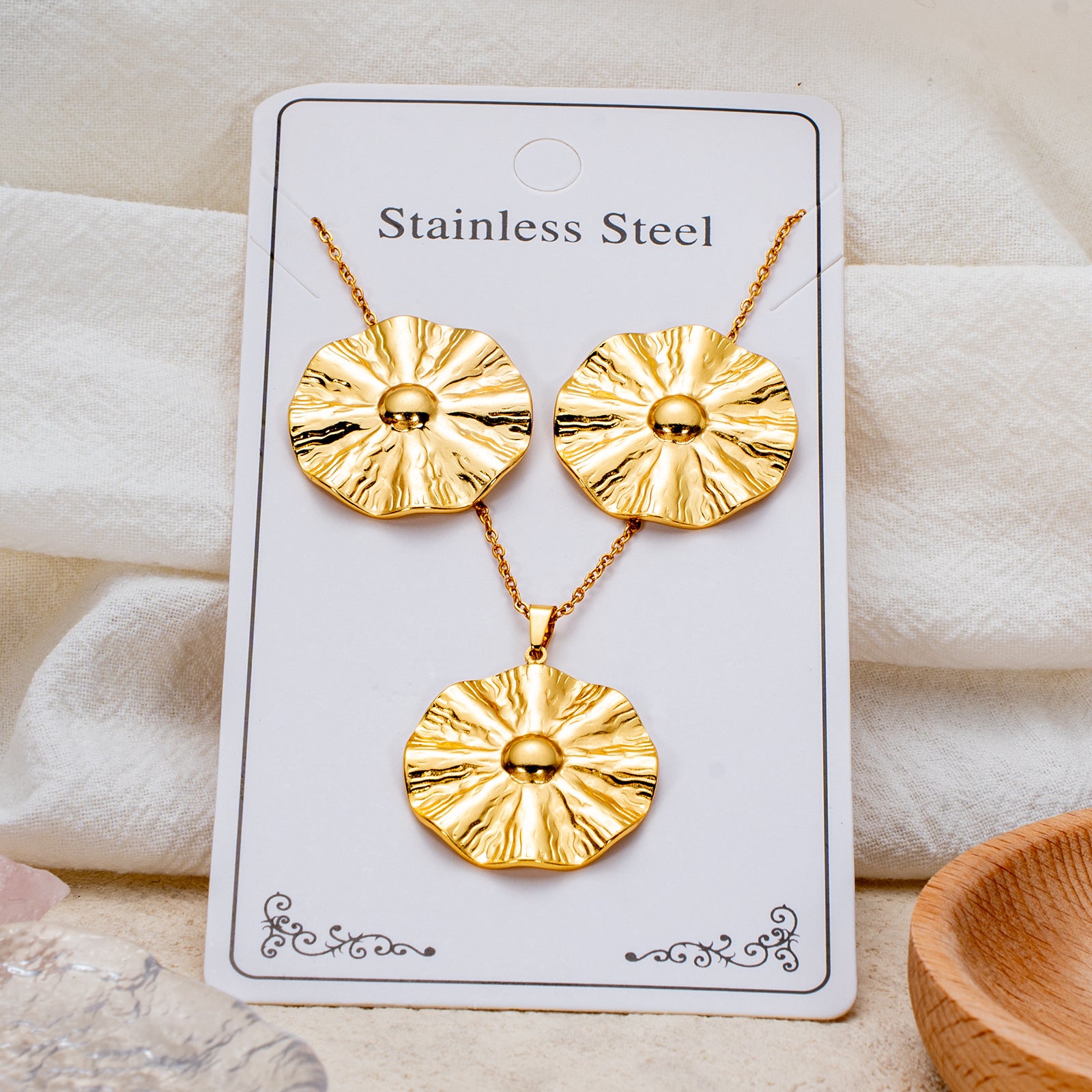 Wholesale Stainless Steel Electroplated Earring and Necklace Set - Trendy Office Lady Style,  Fashion Accessory Boutique Resale