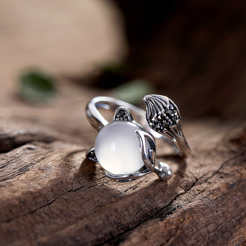 Wholesale Chalcedony Pomegranate Red Vintage Fox Open Adjustable Ring