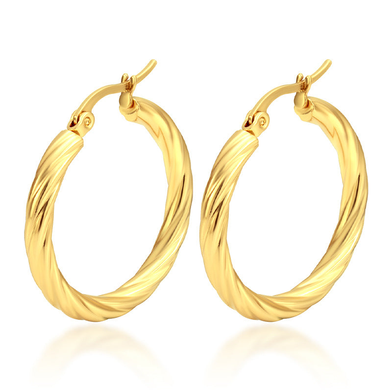 Wholesale Stainless Steel Gold Earrings Retro Round Twill Women' s Jewelry Accessory