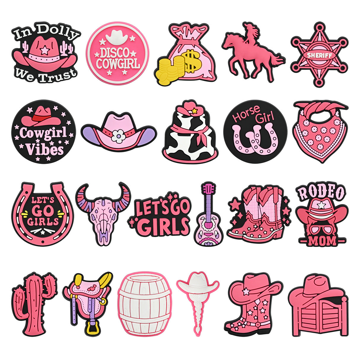 Wholesale Chic Pink Cowgirl Shoe Charms PVC Soft Rubber DIY Garden Shoe Decor