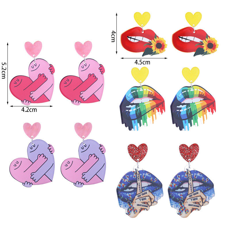Wholesale Valentine's Day Double-sided Printed Hug Sexy Lips Earrings