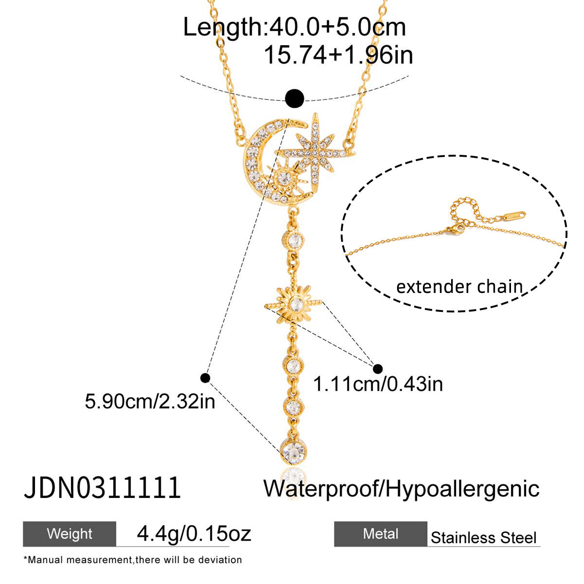 Wholesale Stainless Steel Star and Moon Flower Zirconia Necklace