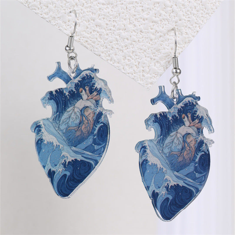 Wholesale  Summer Beach Vacation Blue Ocean Wind Plate Earrings
