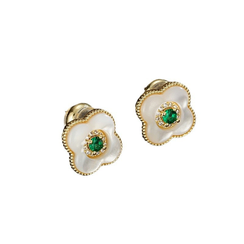 Wholesale  green zircon fritillary petal earrings