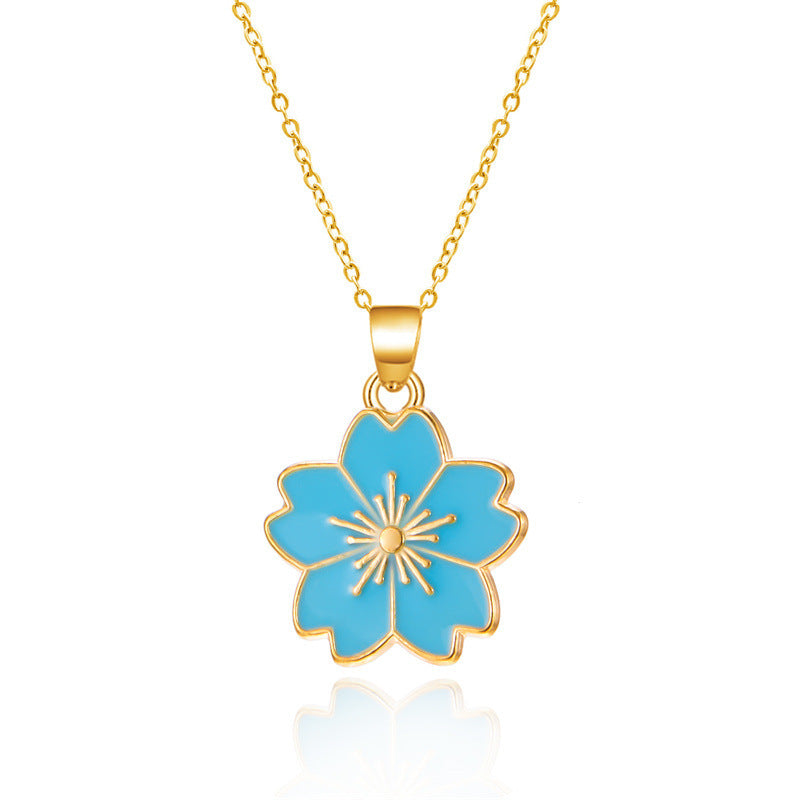 Wholesale  Plum Blossom Pendant Necklace  Color Oil Drop Flower Clavicle Chain