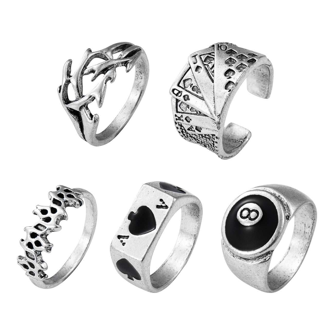 Wholesale Punk style 5-piece set billiard index finger ring set