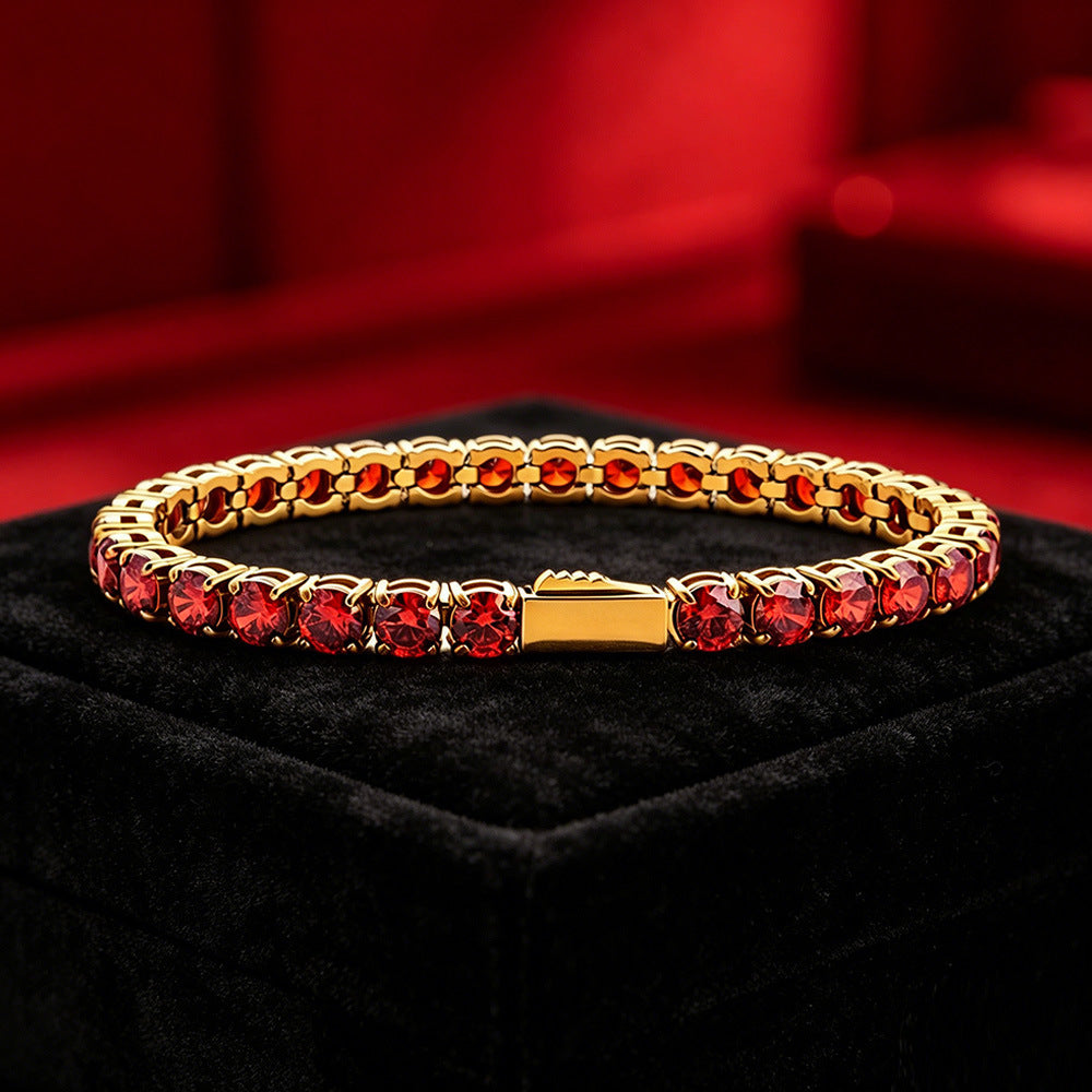 Wholesale Euro-American Hip-Hop Style Stainless Steel Cuban Chain with Red Zircon