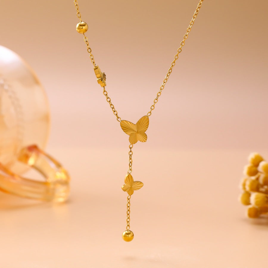 Wholesale Trendy Butterfly Tassel Stainless Steel Y-Shaped Clavicle Necklace Fashion Jewelry Accessory