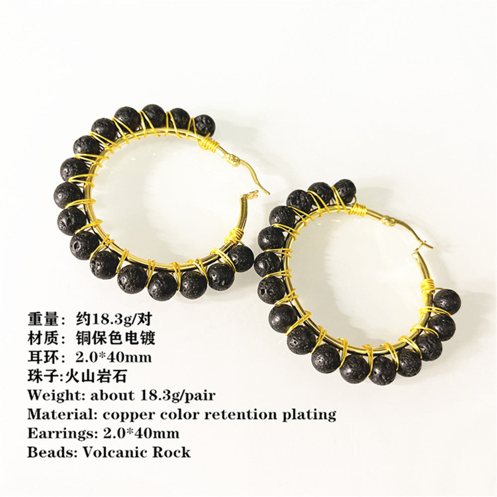 Wholesale Round Stone Volcanic Rock Synthetic White Turquoise Earrings