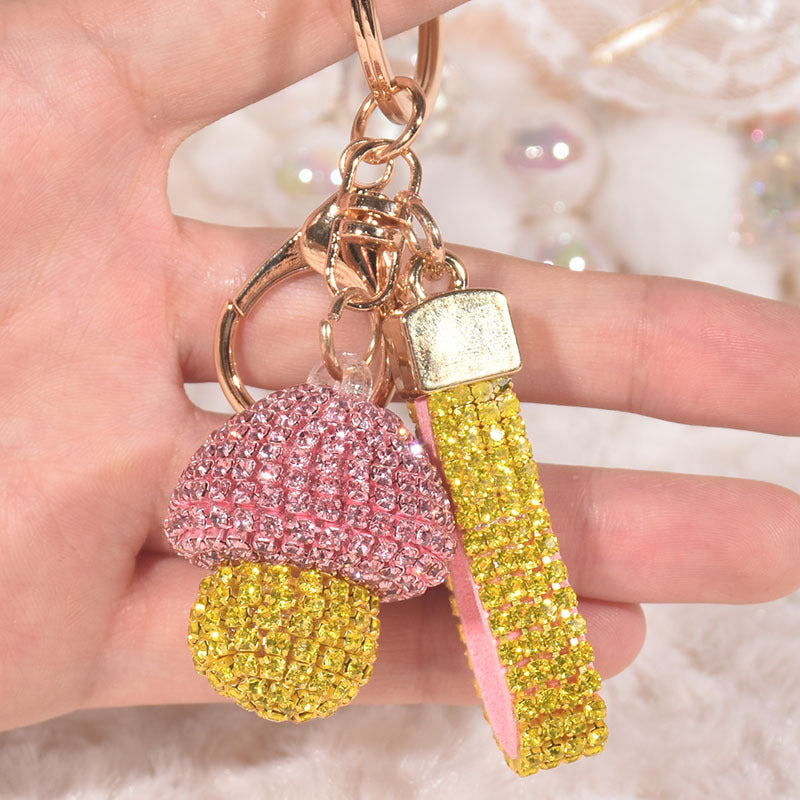 Wholesale Colorful Rhinestone Small Mushroom Keychain ACC-KC-GuangHui001