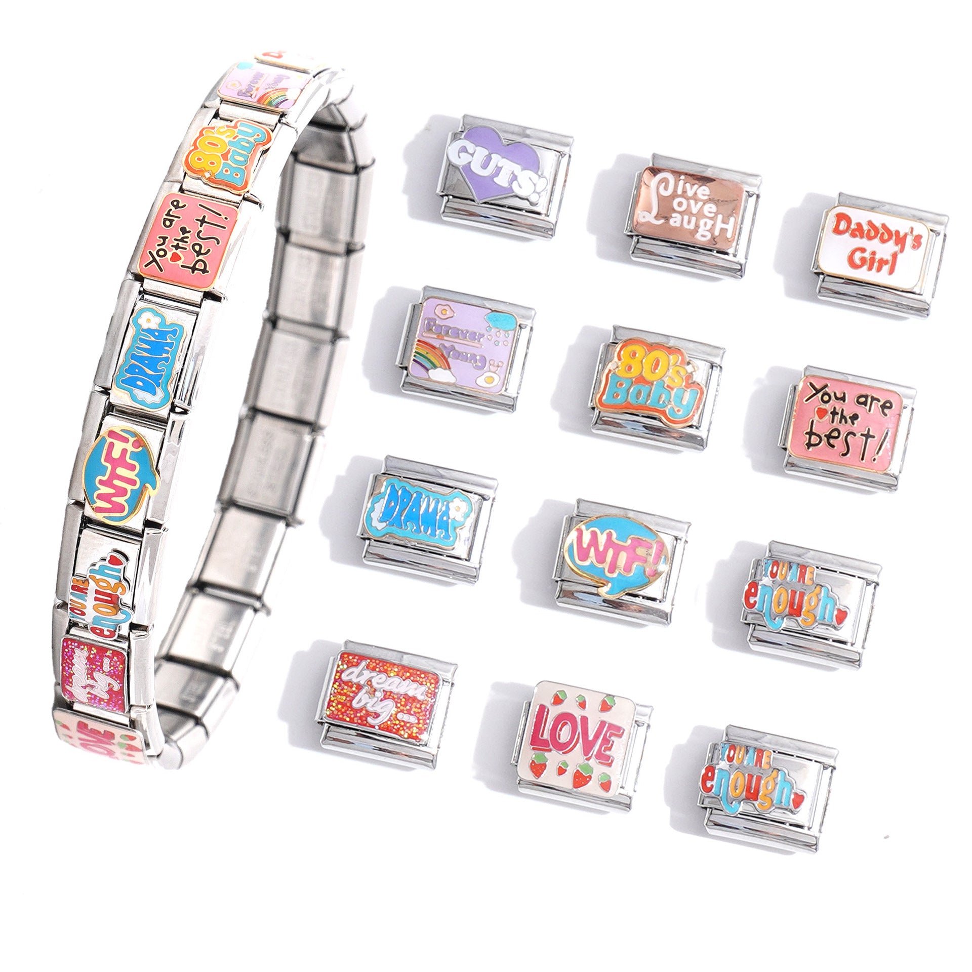 Wholesale Italian Charm Bracelet 9mm DIY Splicing Creative Pattern Stainless Steel Composable Bracelet