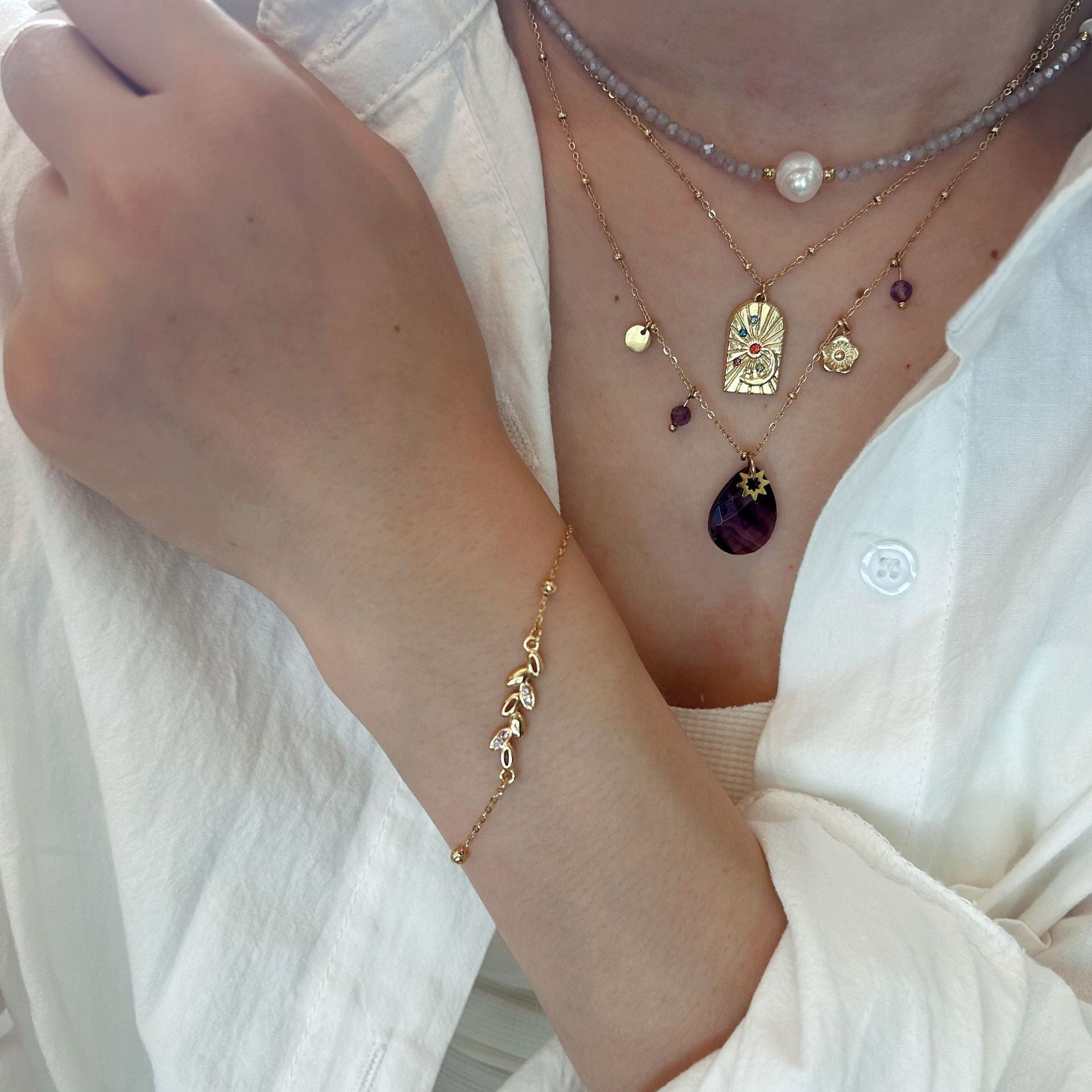 Wholesale Stainless Steel Handmade Natural Stone Pearl Guardian Beaded Necklace