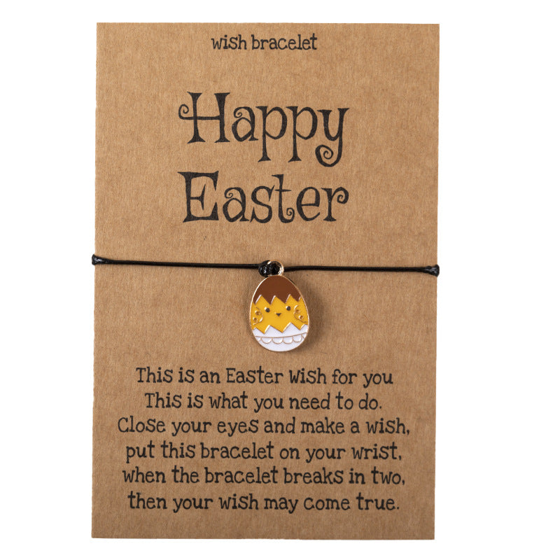 Wholesale Alloy Bunny Easter Hand-woven Adjustable Blessing Card Bracelet