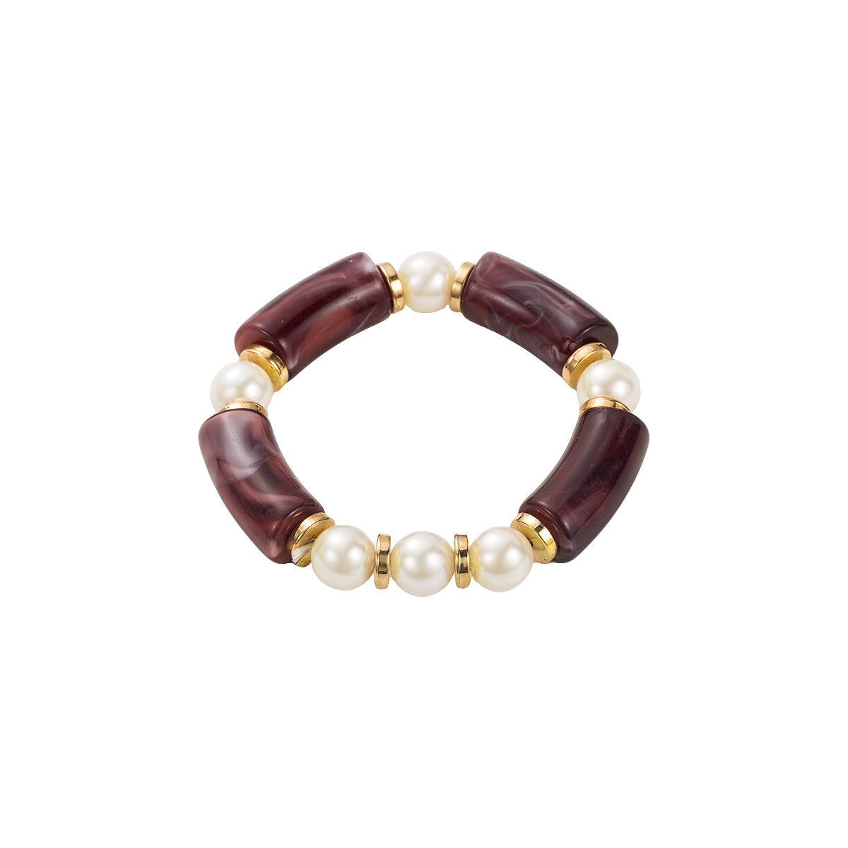 Wholesale  Colorful Resin Elastic Bracelet for Women Smudged Resin Retro Imitation Pearl Bracelet Jewelry