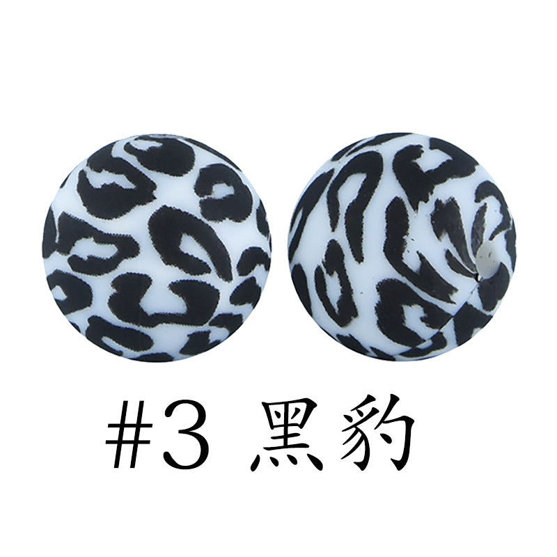 Wholesale 50pcs Western Style Leopard Skull Color Aztec Printed Silicone Balls Beads ACC-BDS-HeSheng007
