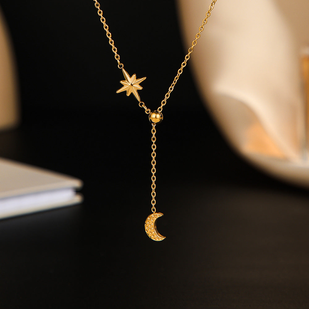 Wholesale  14K Gold Plated Fashion Star Moon Titanium Steel Necklace